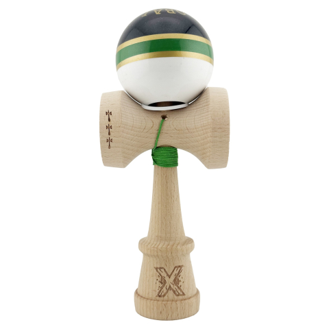 Kendama X PRO - Kendama X ROYAL SPIKE, Profesionala, Cupe Mari, Super Sticky, Gaura in Baza, Rulment, Ata 55cm, Inel Verde
