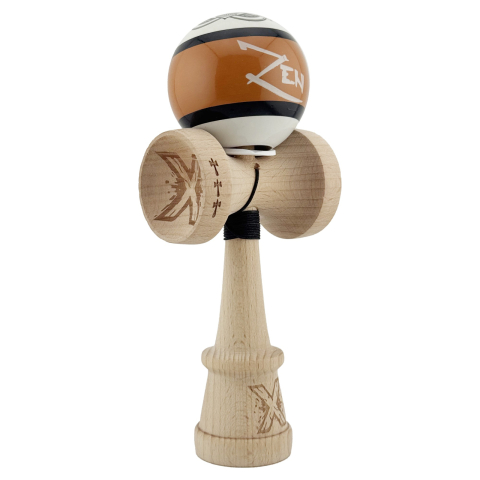 Kendama pentru Avansați - Kendama X Zen Series PRO, Cupe Mari KING SIZE V3, Super Sticky, Gaura in Baza, Rulment Metalic, Ata 62/65 cm, Maro