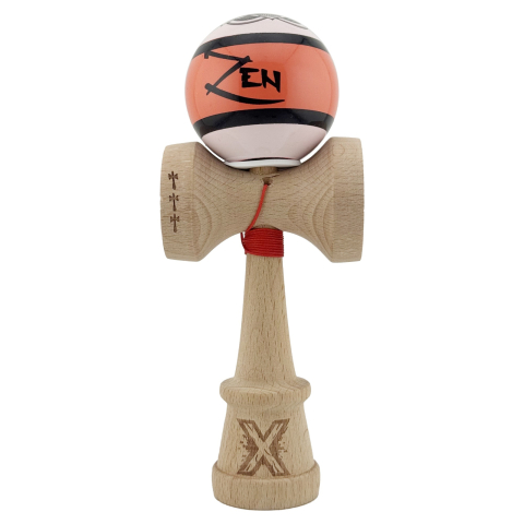 Kendama X PRO - Kendama X Zen Series, Profesionala, Cupe Mari, Super Sticky, Gaura in Baza, Rulment, Ata 55cm, Coral