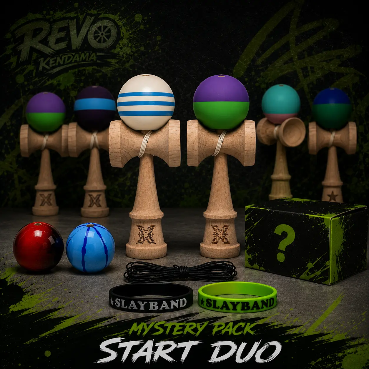 Mystery DROP - Mystery Pack START DUO - 2x Kendama X V1 Random + 2x Tama + Accesorii