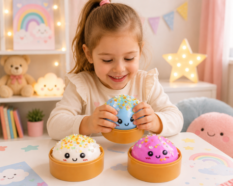 Squishy Dumpling cu Stelute si Fulgi - Jucarie Antistres Slow Rise 8 cm [2]