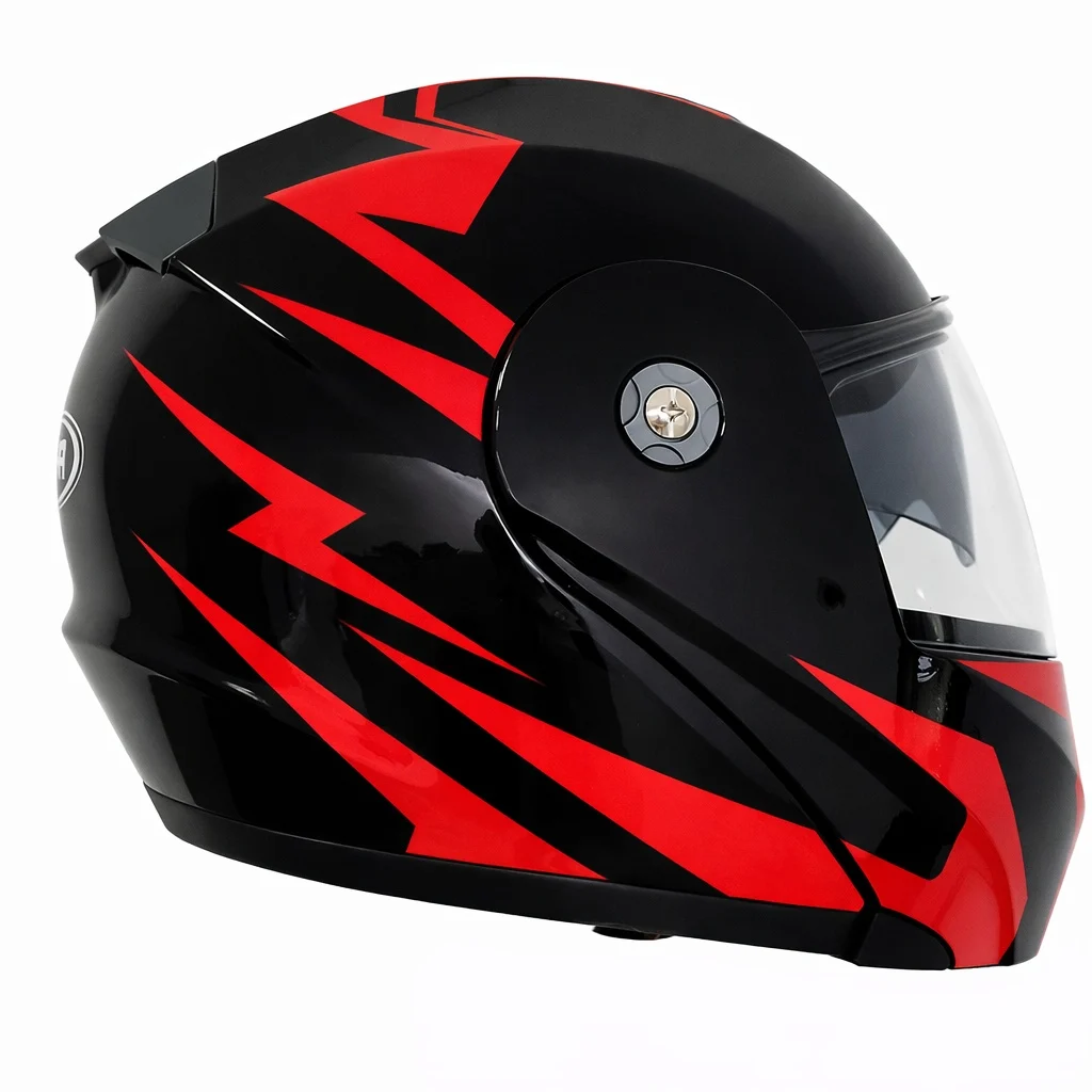 Cască moto Flip‑up TECH – Full‑Face Modulară, Negru Lucios + Roșu Intens, Mărimea L (59–60 cm) [5]