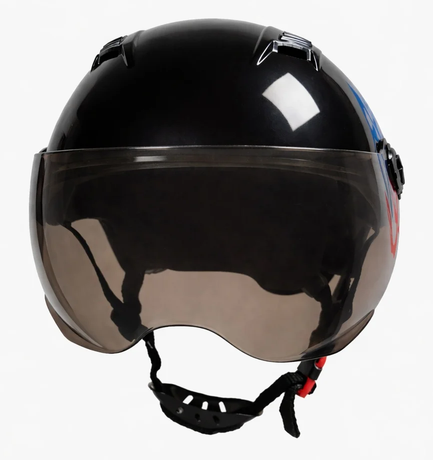 Cască protecție trotinetă Negru Lucios L (59–60 cm) — Vizieră fumurie, închidere sigură [6]