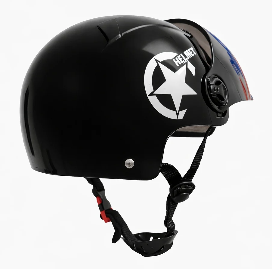 Cască protecție trotinetă Negru Lucios L (59–60 cm) — Vizieră fumurie, închidere sigură [4]