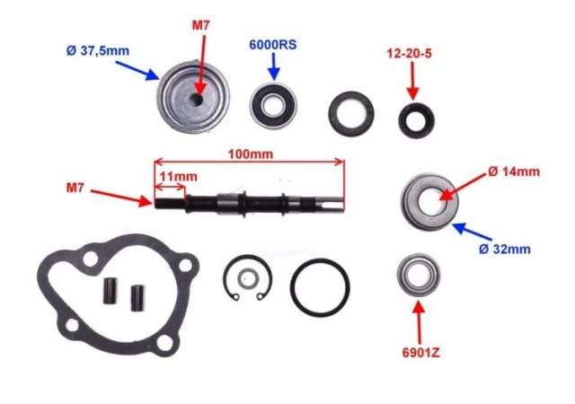 Kit reparație pompă apă Kymco Dink 250 / 300 – set complet piese [2]