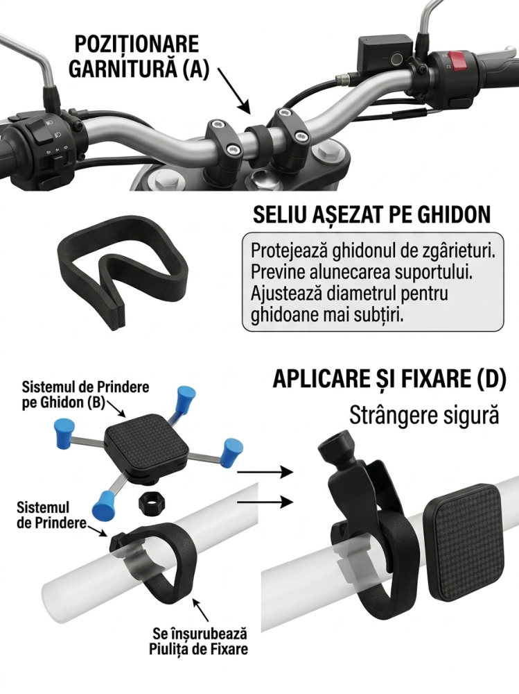 Suport telefon moto/bicicletă cu brațe metalice tip spider – prindere pe ghidon [2]