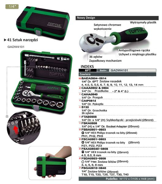 Trusă de scule TOPTUL – 41 piese, 1/4", HEX / PH / SL / PZ / TORX Tamper, profesională [3]