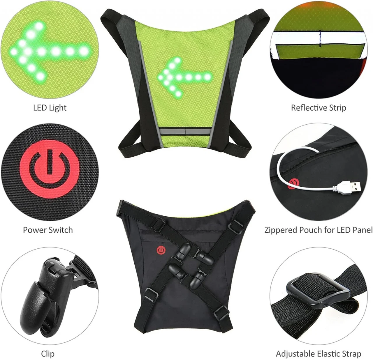 Vestă semnalizare LED cu acumulator reîncărcabil USB | Vestă vizibilitate [6]