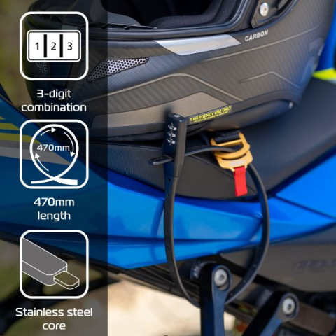 Antifurt OXFORD Combi Zip Lock – Cablu cu cifru 470 mm – Negru [2]