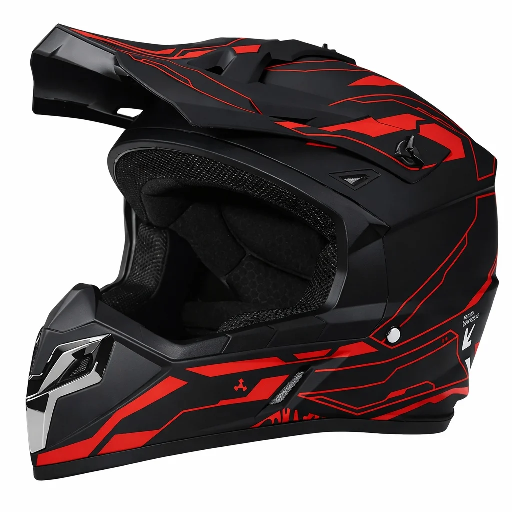 Adventure - Cască ATV / Enduro SNON – Negru + Roșu, Mărimea XL (61 cm)