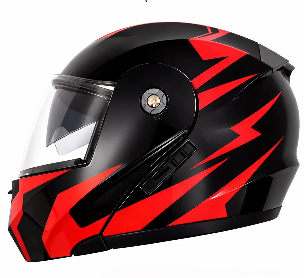 Cască moto Flip‑up TECH – Full‑Face Modulară, Negru Lucios + Roșu Intens, Mărimea L (59–60 cm) [1]