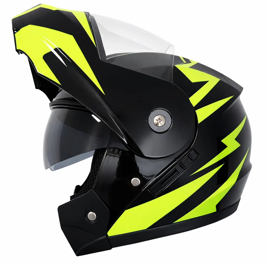 Cască moto Flip‑up TECH – Full‑Face Modulară, Negru Lucios + Verde Neon, Mărimea L (59–60 cm) [2]