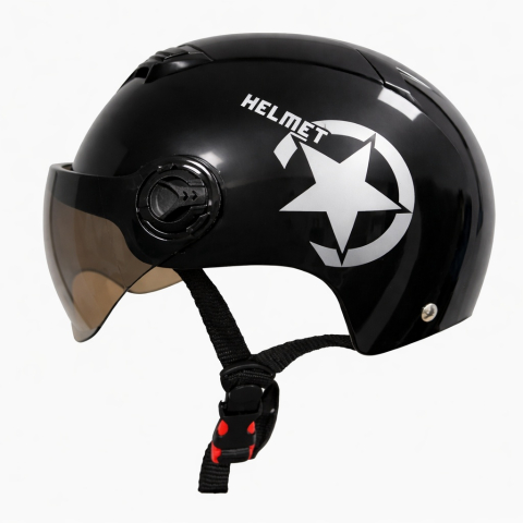 Open Face - Cască protecție trotinetă Negru Lucios L (59–60 cm) — Vizieră fumurie, închidere sigură