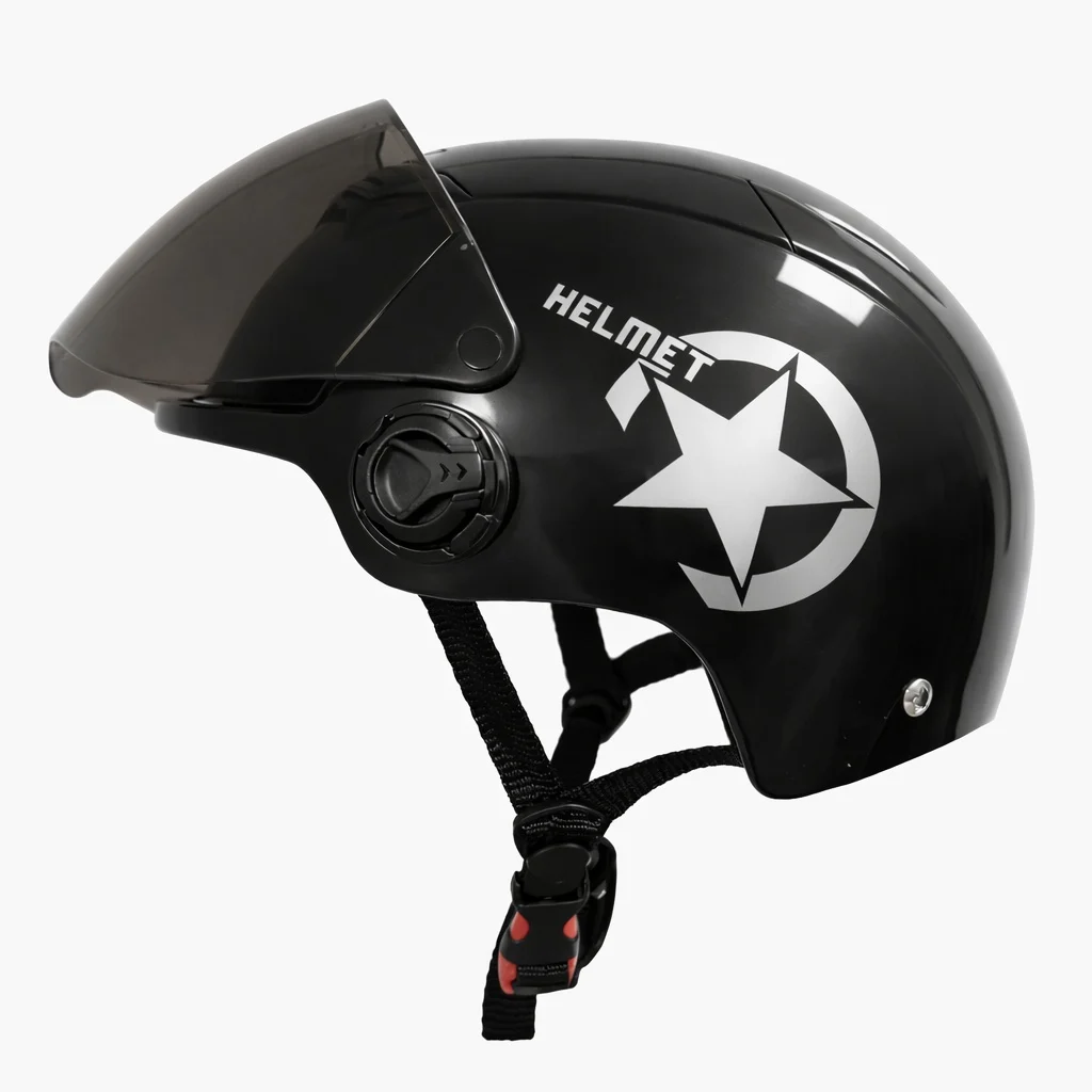 Cască protecție trotinetă Negru Lucios L (59–60 cm) — Vizieră fumurie, închidere sigură [1]