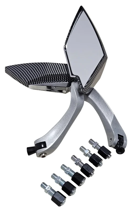 Alte accesorii - Oglinzi Moto SF‑036 Carbon – Set 2 Oglinzi + 6 Adaptoare 8/10 mm