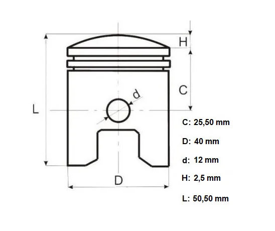 Piston scuter 2T 50cc – 40 mm, compatibil Honda Dio, Daelim, Kymco (bolt 12 mm) [1]