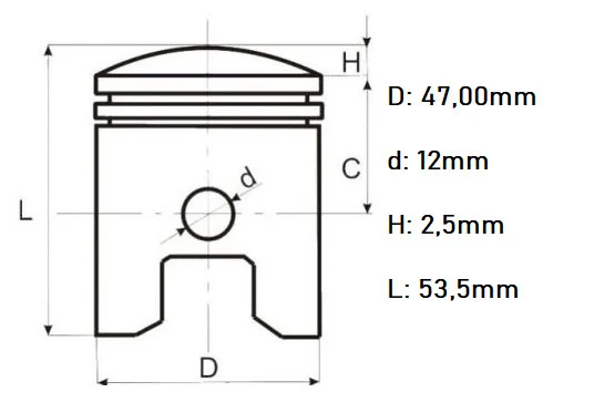Piston scuter 2T 80cc – 47 mm, compatibil Honda Dio, Daelim, Kymco, SYM, Peugeot [1]