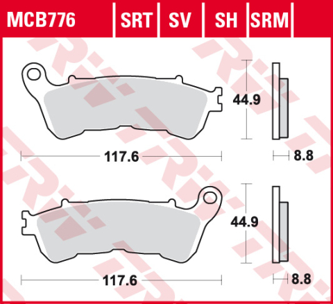 Plăcuțe Frână Față TRW MCB776SRM – Sinterizate SRM – Harley-Davidson / Honda 125–1800 (2001–2018) [1]
