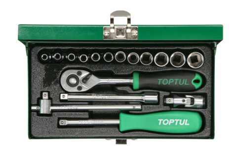 Scule și Unelte Moto - Trusă de scule TOPTUL – 17 buc, 1/4", tubulare 6PT, clichet, prelungitor, articulație universală