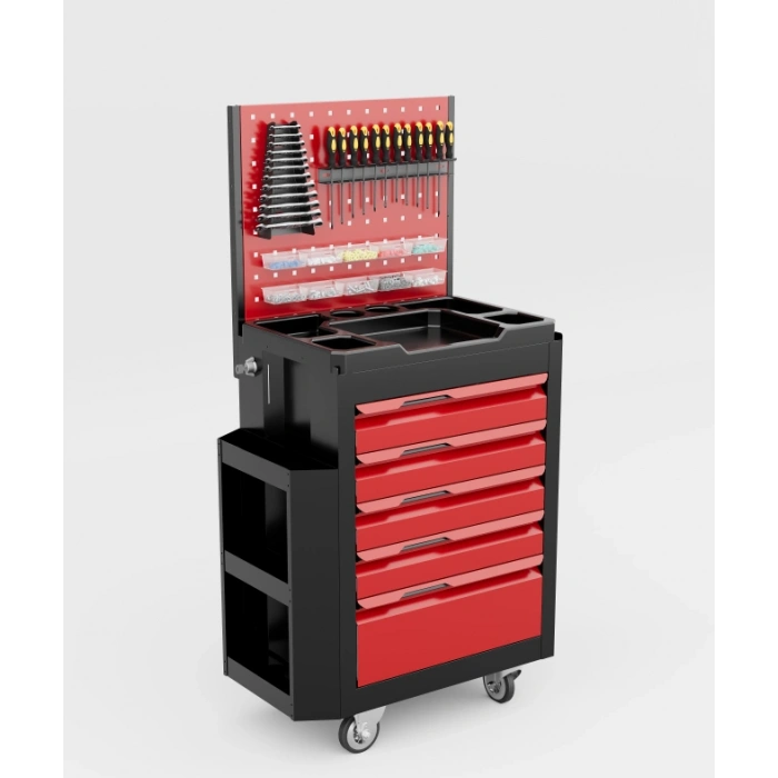 Carucior Atelier cu 5 sertare - carucior-profesional-atelier-5-sertare-panou-perforat-compartimente-laterale