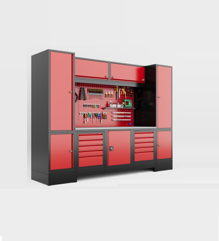 Mese și bănci de lucru - banc lucru industrial 300x190x70cm 5 sertare carucior unelte led prize