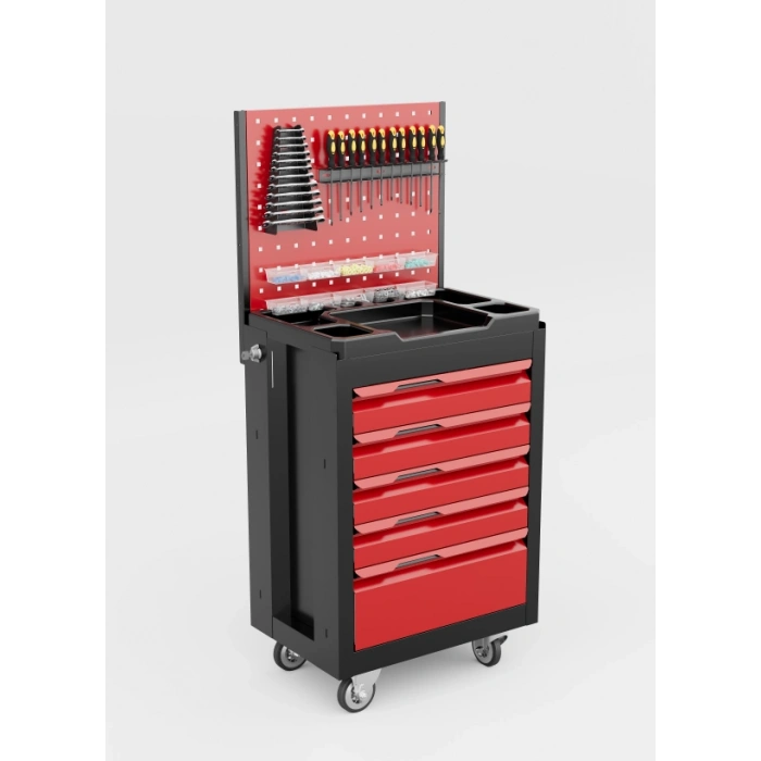 Carucior Atelier cu 5 sertare - tool-trolley-5-drawers-suspended-perforated-panel