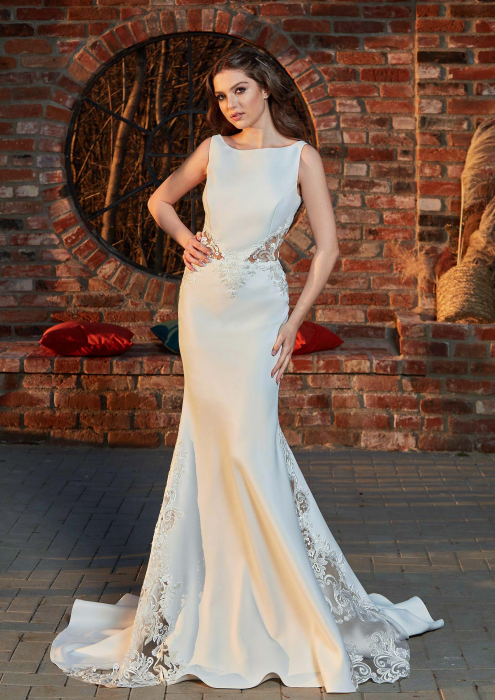 Modern Mermaid Wedding Dress with Lace Cutouts & Open Back [6]
