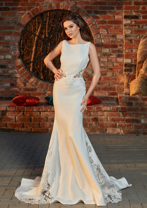 Modern Mermaid Wedding Dress with Lace Cutouts & Open Back [2]