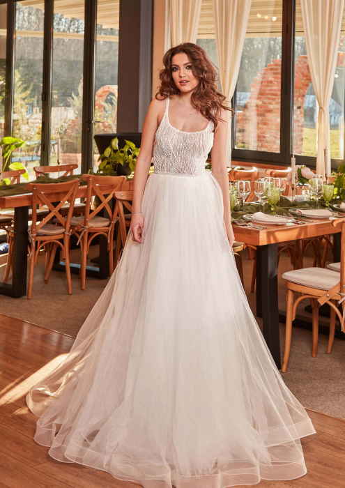 Ethereal Spaghetti Strap Wedding Dress with Beaded Bodice [4]