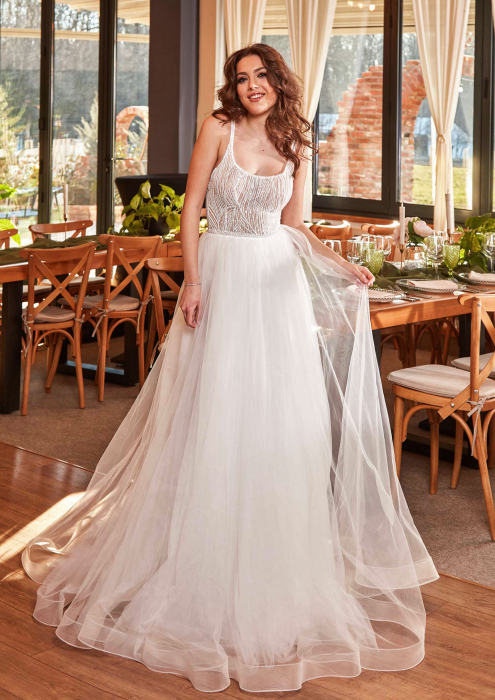 Ethereal Spaghetti Strap Wedding Dress with Beaded Bodice [2]