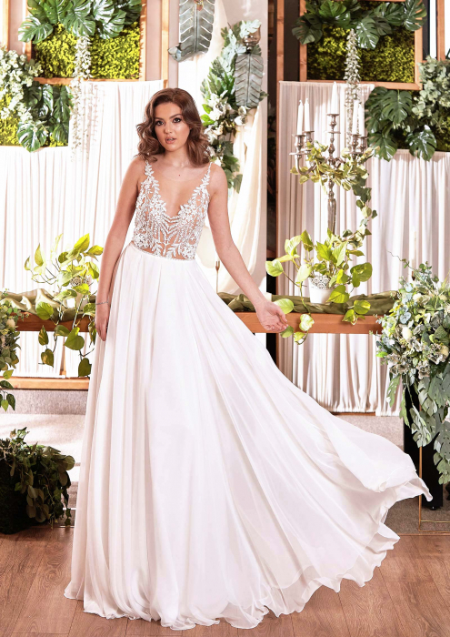 SOFT CHIFFON & LACE OPEN BACK WEDDING DRESS [3]