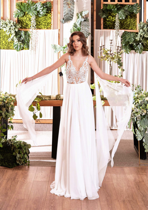 SOFT CHIFFON & LACE OPEN BACK WEDDING DRESS [6]