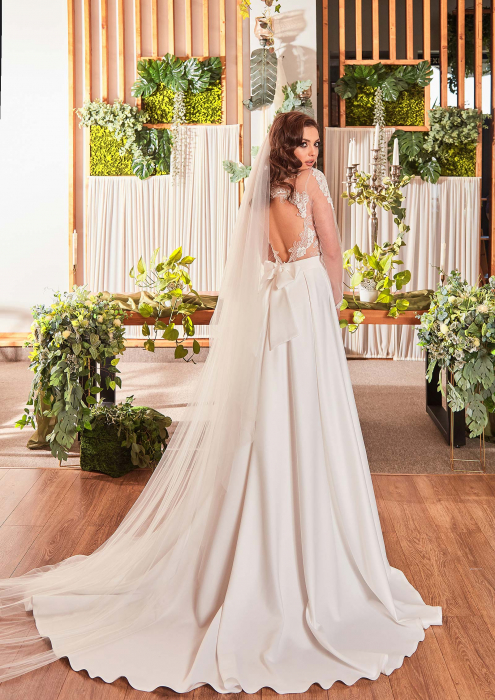 Elegant A-Line Wedding Dress with Sheer Lace Bodice and Open Back [6]