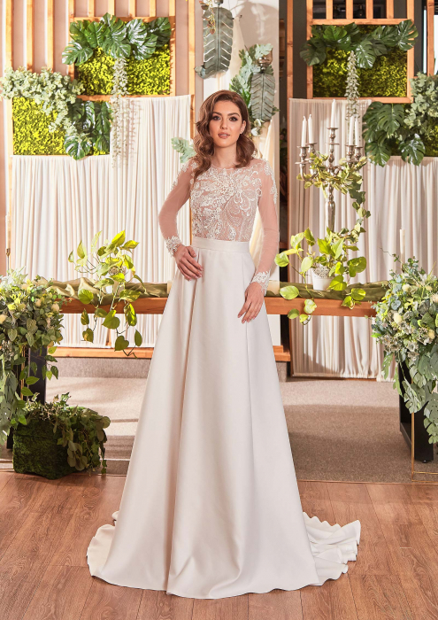 Elegant A-Line Wedding Dress with Sheer Lace Bodice and Open Back [2]