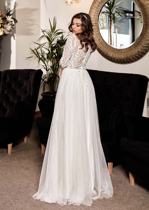 High Neck Lace Airy tulle Bridal Gown [6]