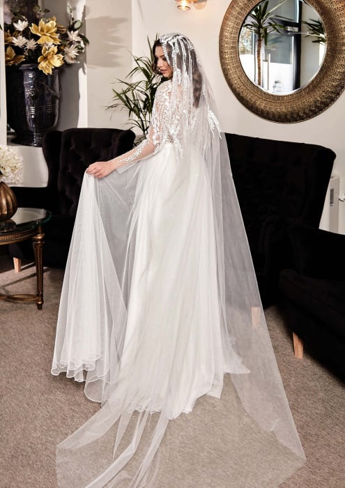 High Neck Lace Airy tulle Bridal Gown [5]