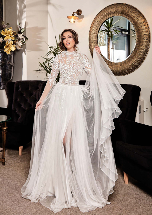 High Neck Lace Airy tulle Bridal Gown [1]