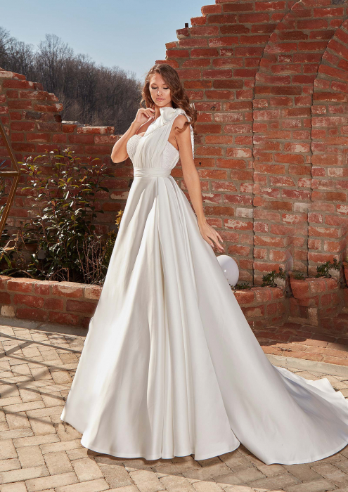 Asymmetrical One-Shoulder Satin A-Line Wedding Dress [5]