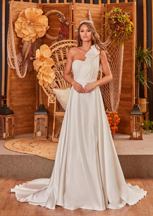 Asymmetrical One-Shoulder Satin A-Line Wedding Dress [2]
