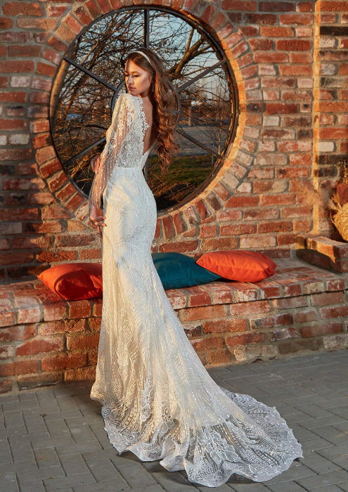 Long sleeve sparkling lace mermaid wedding gown [5]