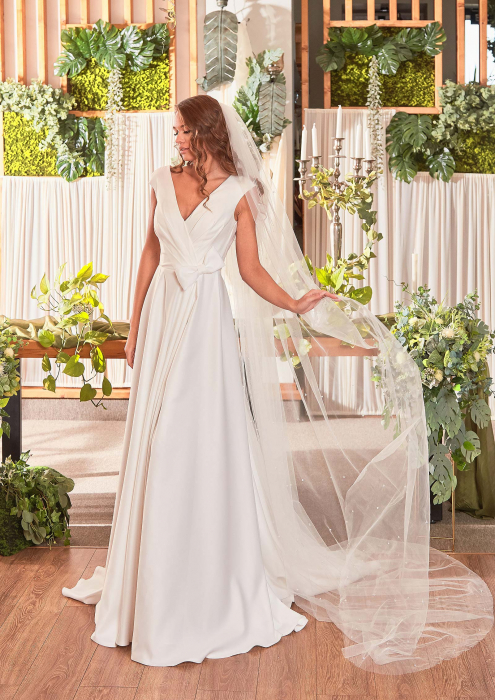 Modern modest satin slit wedding dress [5]