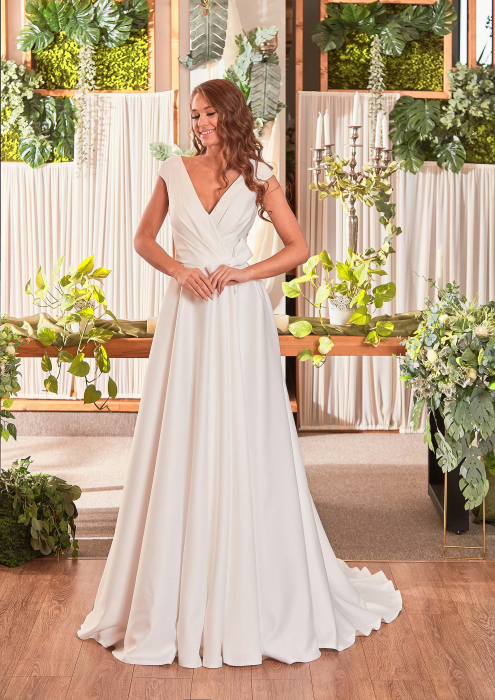 Modern modest satin slit wedding dress [3]