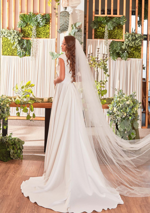 Modern modest satin slit wedding dress [6]