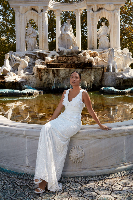 floral  lace mermaid wedding dress with detachable overskirt [6]