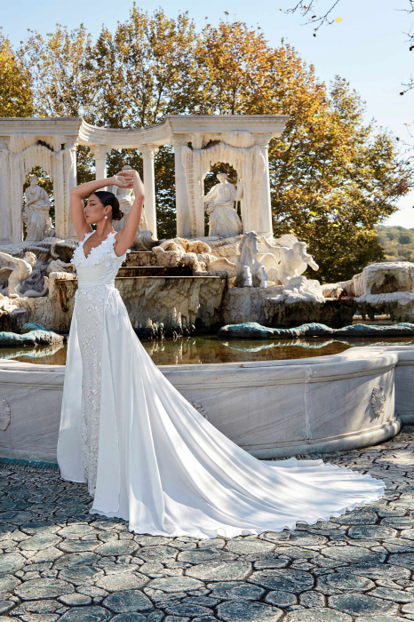 floral  lace mermaid wedding dress with detachable overskirt [2]