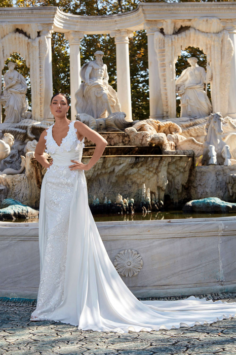 floral  lace mermaid wedding dress with detachable overskirt [1]