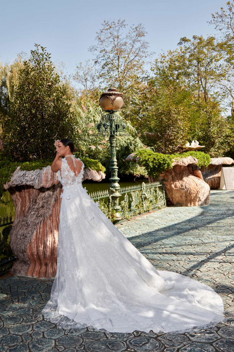 floral lace a-line slit wedding dress [5]
