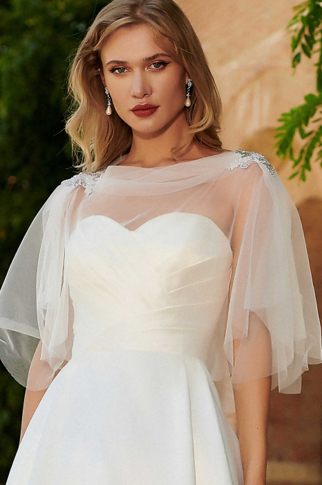 Dalia-Mikado A-line wedding dress with detachable tulle cape [2]