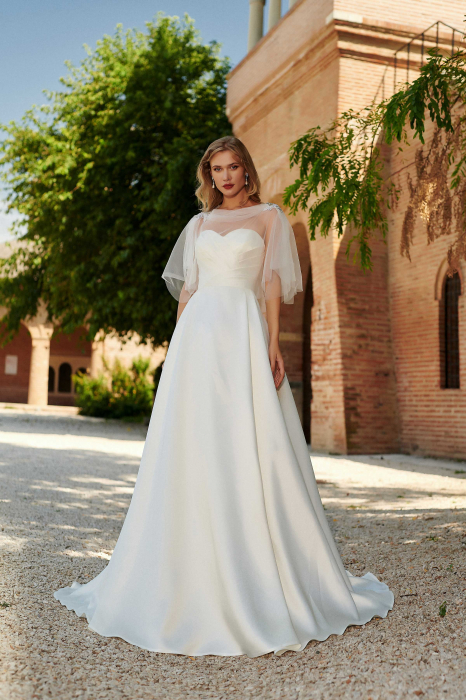 Dalia-Mikado A-line wedding dress with detachable tulle cape [3]