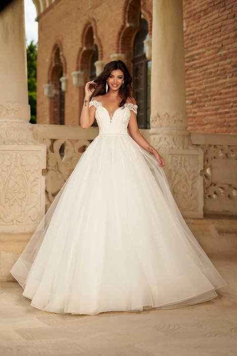 Enchanting Off-shoulder Lace Tulle Princess Ball Gown Wedding Dress [2]